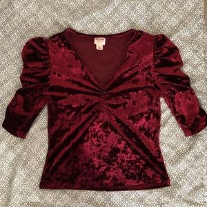 Velvet Mid-Sleeve Blouse (Maroon)